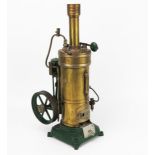 Bing Vertical Steam Plant with single cylinder and flywheel fitted with pressure release valve,