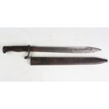 A German Pioneer bayonet, model 98/05 with serrated saw back to the 37cm fullered blade, contained