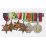 A World War II group of six medals, includes, 1939-45 Star, Africa Star with clasp, Atlantic Star,