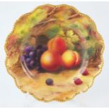 Royal Worcester Fruit Painted Cabinet Plate, of lobed circular form, decorated with peaches,