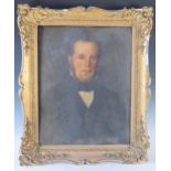 Victorian School, portrait of a gentleman, half length, oil on card, contained within a gilt