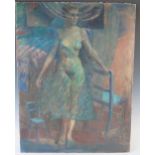 Woman in a see through dress, signed Kitaj and signed and dated 1951 verso, 73 x 56cm