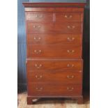 Georgian mahogany chest on chest, with dentil moulded cornice above two short and three long drawers
