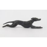 A bronze model of a greyhound running at speed, unsigned, 12cm long