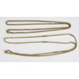 Two 9ct Gold Belcher Chains, one 28.5" (72.5cm) and 13.6g and the other 25" (63.5cm) and 11.6g