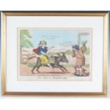 A late 18th/early 19th century polychrome engraving "The Way to Stretchit" framed and glazed 23 x