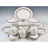 A Royal Doulton Minuet pattern part tea and dinner service, includes meat plate dinner and side