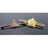 A 9ct Gold Military CANADA Sweetheart Brooch and patented gold and enamel Royal Artillery brooch,