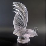 A Lalique glass car mascot 'Coq Nain': the frosted body in the form of a cockerel with tail