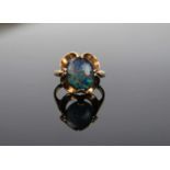 A 9ct Gold and Opal Triplet Ring, stone 12 x 10 mm, size J.5