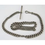 A Heavy 14.5" Silver Albert with T-bar (91.4g) and one other curb link chain (51.2g)