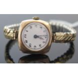 A Ladies 9ct Gold Cased Wristwatch with Buren 15 jewel movement, 21.5mm case. Running