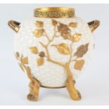 A Royal Worcester vase of ovoid form of basket weave design with raised and gilded foliate