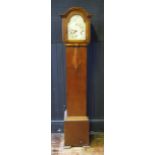 An oak cased dwarf longcase clock of arched outline, with 18cm arched silvered Roman dial, the