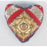 A late 19th/early 20th century Dorsetshire Regiment valentine cushion, with printed silk