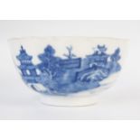 A late 18th century Chinese export porcelain bowl with blue and white pagoda landscape decoration,