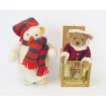 Steiff Christmas Pair (1) Jack-in-the-box Father Christmas Bear 038419 (00053), (2) Snowman 654800