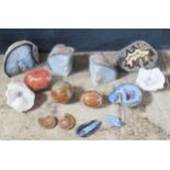 A collection of assorted quartz, amethyst and polished agate geode,