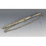 An Indo-Persian white metal and niello decorated dagger, with 18.5cm single edged steel blade,