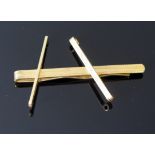 Two 9ct Gold Tie Pins (4.2g) and 9ct gold front & back tie clip (6.9g)