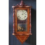W Morris, Cardiff, a late Victorian mahogany and parquetry inlaid wall clock, with floral and scroll