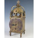 A George VI coronation period brass lantern clock, with 11.5cm circular Roman dial, centered with