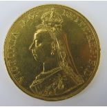 A Victorian Gold Â£5 1887 Jubilee Head Coin