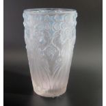 A Lalique vase, decorated with exotic cockerels, grapes and vine leaves, signed Lalique, internal