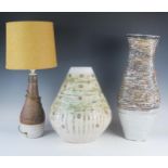 A Studio Pottery vase possibly Bill Genge, together with a similar tall vase and lamp base, (3).