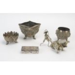 A collection of Asian silverwares, includes dishes, figure and two-division rectangular box, 5.25cm.