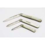 Three Victorian and later silver bladed folding fruit knives, various makers and dates, with