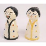 An unusual pair of Dartmouth Pottery condiments, modelled as a Chinese man and woman, in stylised