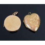 A Chester 9ct Gold Circular Locket (20mm diam., 1907?) and 9ct gold heart shaped locket with