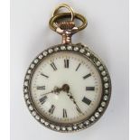 A Ladies Enamel and untested Pearl Mounted Fob Watch, c. 27mm case