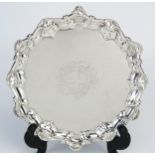 A George II silver waiter, maker Richard Rugg I, London, 1757, crested, with shell and scroll