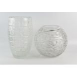 A large clear glass vase of ovoid form, with banded stellar, palmette and hobnail decoration, 30cm