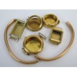 Five 18ct Gold Watch Cases, 19.1g and damaged plated or rolled gold bangle.