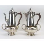 A silver plated four-piece coffee service in the Georgian taste, includes: coffee pot, hot water
