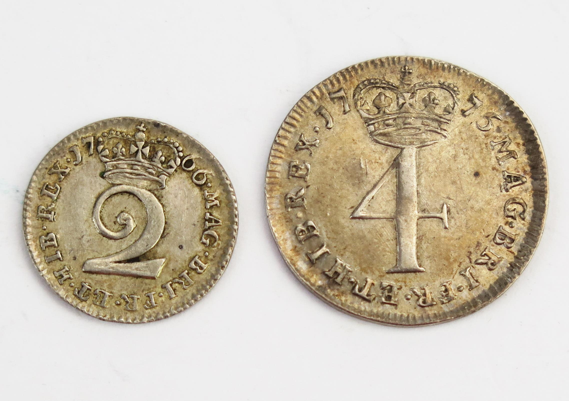 George III 1766 twopence and 1776 fourpence. - Image 2 of 3