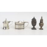 Four assorted silver condiments, various makers and dates, includes two mustard pots, and