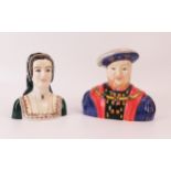 A Babbacombe Pottery jug modelled as Henry VIII together with a similar jug modelled as Anne Boleyn,