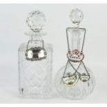 A Royal Doulton crystal glass decanter and stopper, with silver "Sherry" label, another clear