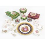 A collection of Limoges and other miniature porcelain items including piano, miniature bed,
