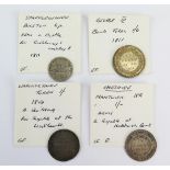 1811 Cheshire silver shilling token with Warwickshire shilling token, Bilston sixpence token and