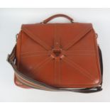 A Mulberry unisex stitched tan leather lap top satchel, with carrying handle and canvas shoulder