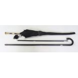 A Paragon (Lock) S. Fox & Co. Ltd. Parasol with gilt mounts, silver banded ebony walking stick (