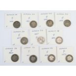 Victorian shillings 1839/1844/1851/1858/1873/1886/two x 1887/1889/1891/1898 shillings.