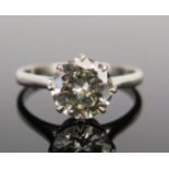 A 1.81ct Brilliant Round Cut Diamond Solitaire Ring in un unmarked platinum or white gold setting.