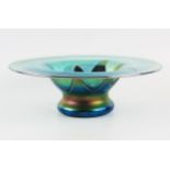 Heron Glass, a variegated vaseline and green glass dish, with swirled stellar decoration, marked