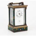 A Chinese champleve enamel and brass carriage clock, the movement with lever platform escapement,